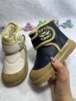 تصویر نیمبوت بچگانه زمستانی طرح خرگوش عینکدار (داخل خز) مشکی و سفید 4